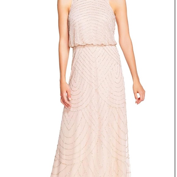 Adrianna Papell Art Deco Beaded Blouson Dress with Halter - Picture 5 of 11